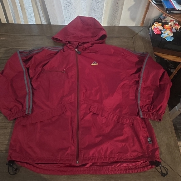 Adidas Vintage Red Hooded Jacket Combertible Into a Bag.